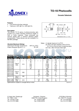 NSL-5112 datasheet - TO-18 Photocells Ceramic Substrate