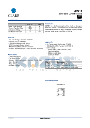 LDA211 datasheet - Solid State Current Sensors