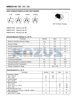 MMBD4148CA datasheet - HIGH CONDUCTANCE ULTRA FAST DIODES