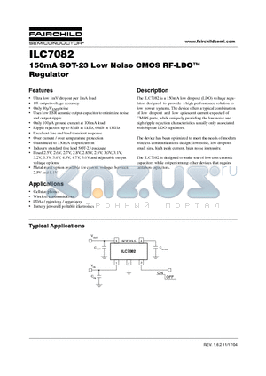 ILC7082ADJ datasheet - 150mA SOT-23 Low Noise CMOS RF-LDOTM Regulator