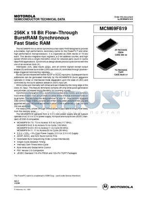 MCM69F819ZP11R datasheet - 256K x 18 Bit Flow-Through BurstRAM Synchronous Fast Static RAM