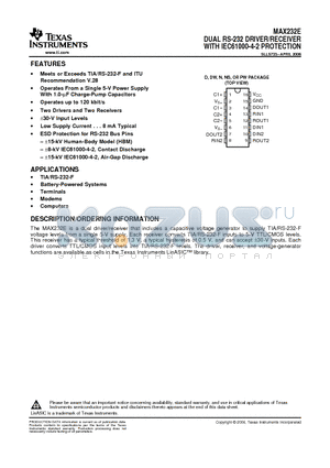 MAX232ECDG4 datasheet - DUAL RS-232 DRIVER/RECEIVER WITH IEC61000-4-2 PROTECTION