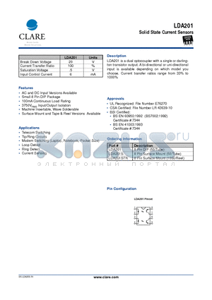 LDA201 datasheet - Solid State Current Sensors