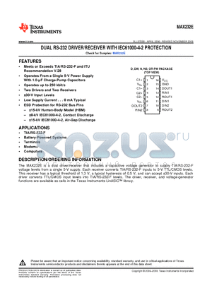 MAX232ECDG4 datasheet - DUAL RS-232 DRIVER/RECEIVER WITH IEC61000-4-2 PROTECTION