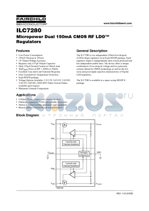 ILC7280AR3333X datasheet - Micropower Dual 150mA CMOS RF LDO-TM Regulators