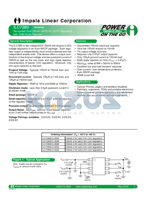 ILC7280CS-2828 datasheet - MICROPOWER DUAL 150MA CMOS RF LDO REGULATORS WITH 75DB RIPPLE REJECTION