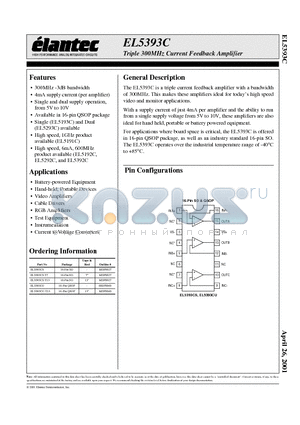 EL5393CS datasheet - Triple 300MHz Current Feedback Amplifier