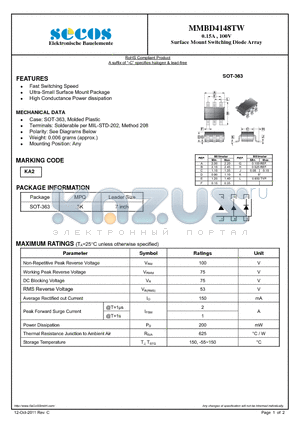 MMBD4148TW datasheet - Surface Mount Switching Diode Array