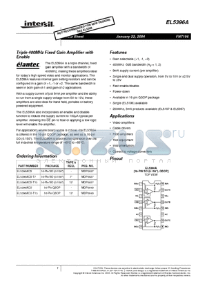 EL5396A datasheet - Triple 400MHz Fixed Gain Amplifier with Enable