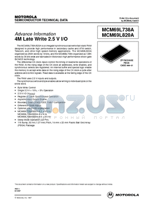 MCM69L738AZP8.5R datasheet - 4M Late Write 2.5 V I/O