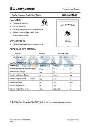 MMBD4148W datasheet - Surface Mount Switching Diode