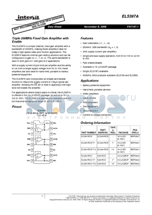 EL5397A datasheet - Triple 200MHz Fixed Gain Amplifier with Enable
