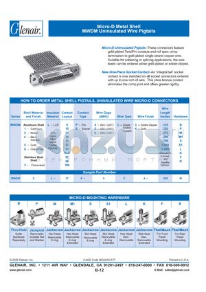 MWDM5L-9P-6C3 datasheet - Micro-D Metal Shell MWDM Uninsulated Wire Pigtails