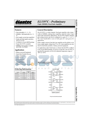 EL5397CS-T13 datasheet - Triple 200MHz Fixed Gain Amplifier
