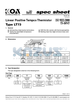 LT732AT datasheet - Linear Positive Tempco Thermistor