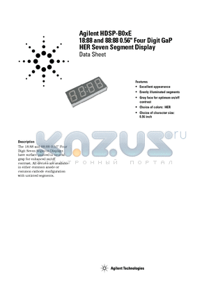 HDSP-B01E-LM000 datasheet - 18:88 and 88:88 0.56 Four Digit GaP HER Seven Segment Display