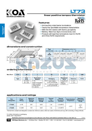 LT732BTTD101J1000 datasheet - linear positive tempco thermistor