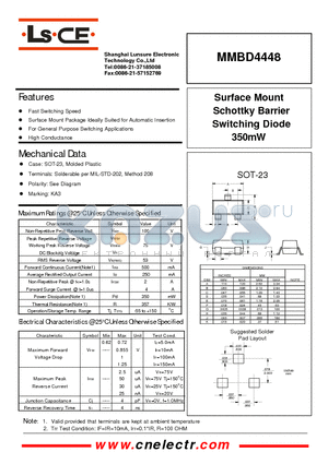 MMBD4448 datasheet - Surface mount schottky barrier switching diode 350mW