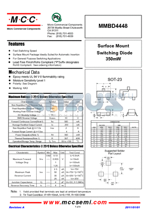 MMBD4448 datasheet - Surface Mount Switching Diode 350mW