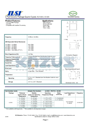 ILCX03-BG0F18-20.000 datasheet - 2 Pad Ceramic Package Quartz Crystal, 3.2 mm x 5 mm