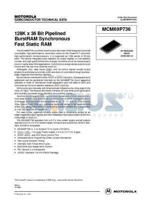 MCM69P736ZP4R datasheet - 128K x 36 Bit Pipelined BurstRAM Synchronous Fast Static RAM