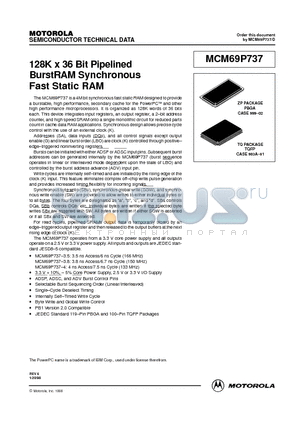 MCM69P737ZP4 datasheet - 128K x 36 Bit Pipelined BurstRAM Synchronous Fast Static RAM