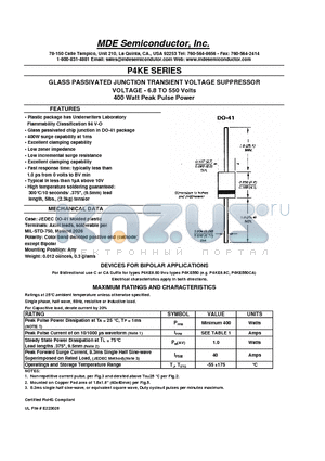 P4KE33A datasheet - GLASS PASSIVATED JUNCTION TRANSIENT VOLTAGE SUPPRESSOR