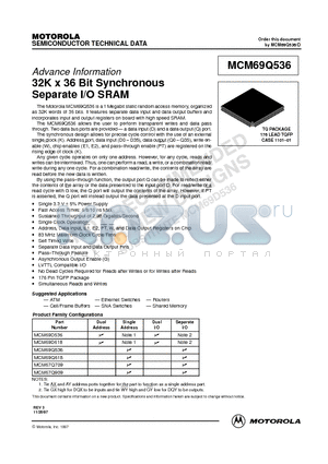 MCM69Q536TQ6 datasheet - 32K x 36 Bit Synchronous Separate I/O SRAM