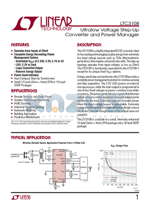 LT8410-1 datasheet - Ultralow Voltage Step-Up Converter