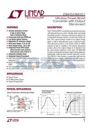 LT8410EDC-1-PBF datasheet - Ultralow Power Boost Converter with Output Disconnect