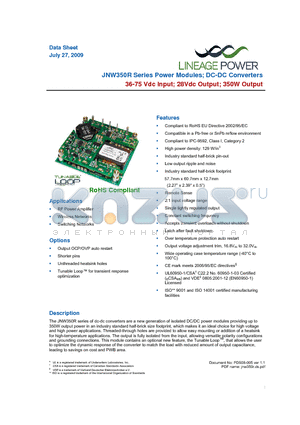 JNW350R64-18 datasheet - 36 - 75 Vdc Input; 28Vdc Output; 350W Output