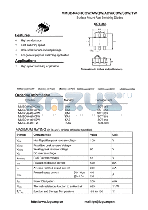 MMBD4448HSDW datasheet - Surface Mount Fast Switching Diodes