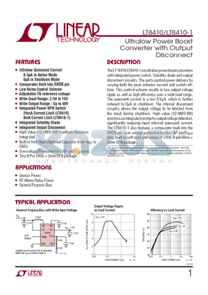 LT8410EDC-PBF datasheet - Ultralow Power Boost Converter with Output Disconnect