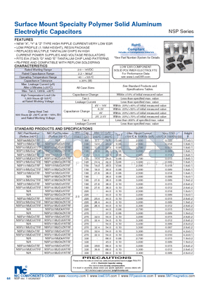 NSP221M2.5D4XATRF datasheet - Surface Mount Specialty Polymer Solid Aluminum Electrolytic Capacitors