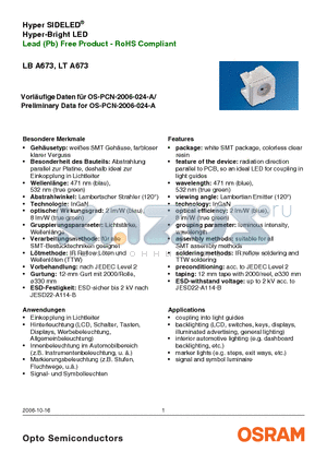 LTA673-P1Q2-25 datasheet - Lead (Pb) Free Product - RoHS Compliant