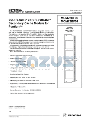 MCM72BF32SG66 datasheet - 256KB and 512KB BurstRAM Secondary Cache Module for Pentium