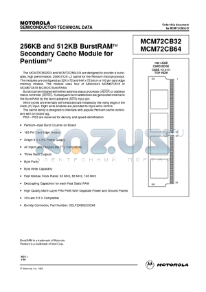 MCM72CB32 datasheet - 256KB and 512KB BurstRAM Secondary Cache Module for Pentium