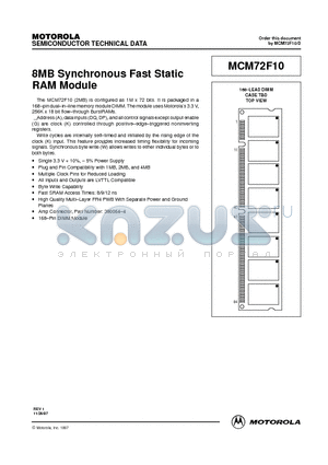 MCM72F10DG9 datasheet - 8MB Synchronous Fast Static RAM Module