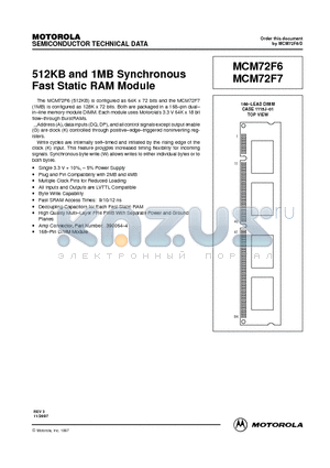 MCM72F6 datasheet - 512KB and 1MB Synchronous Fast Static RAM Module