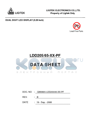LDD205-65-XX-PF datasheet - DUAL DIGIT LED DISPLAY (0.28 lnch)