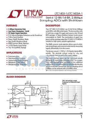 LTBGQ datasheet - Serial 12-Bit/14-Bit, 2.8Msps Sampling ADCs with Shutdown