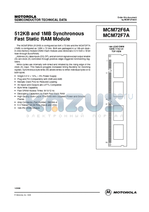 MCM72F6A datasheet - 512KB and 1MB Synchronous Fast Static RAM Module