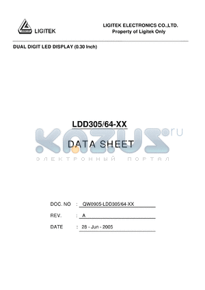 LDD305-64-XX datasheet - DUAL DIGIT LED DISPLAY (0.30 lnch)