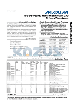 MAX235 datasheet - 5V-Powered, Multichannel RS-232 Drivers/Receivers