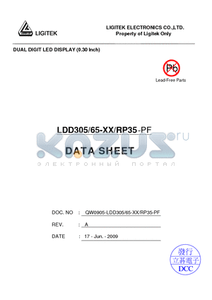 LDD305-65-XX-RP35-PF datasheet - DUAL DIGIT LED DISPLAY (0.30 lnch)