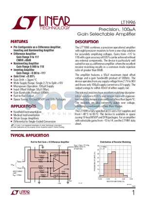 LTBPB datasheet - Precision, 100uA Gain Selectable Amplifier