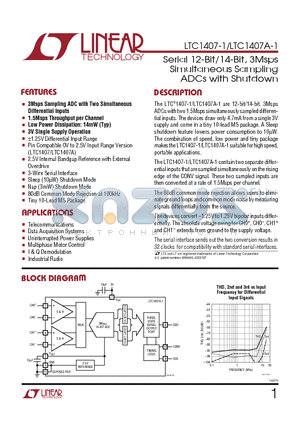 LTBGW datasheet - Serial 12-Bit/14-Bit, 3Msps Simultaneous Sampling ADCs with Shutdown