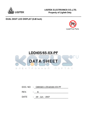 LDD405-65-XX-PF datasheet - DUAL DIGIT LED DISPLAY (0.40 lnch)