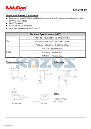 LTC0195-50 datasheet - Broadband Access Transformer
