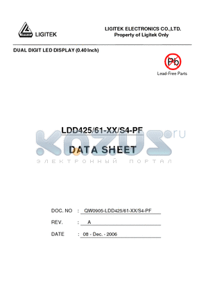 LDD425-61-XX-S4-PF datasheet - DUAL DIGIT LED DISPLAY (0.40 lnch)